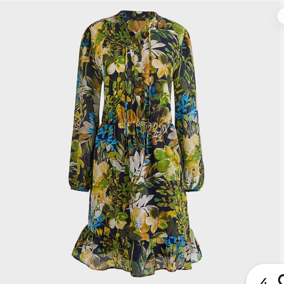 J. Crew silk ruffle hem long sleeve dress in watercolor floral sz Large - Picture 3 of 11